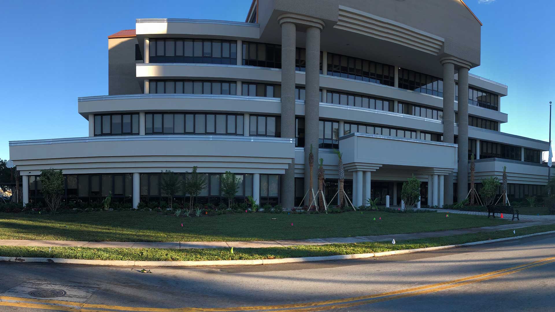 New landscaping in front of a newly constructed building in Bartow, FL. 